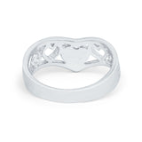 Created White Opal Heart Filigree Chevron Midi Thumb V Ring 925 Sterling Silver