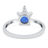 Unicorn Band Ring Round Lab Created Blue Opal 925 Sterling Silver