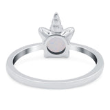 Unicorn Band Ring Round Lab Created White Opal 925 Sterling Silver