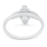 Bee Ring Band Lab Created White Opal 925 Sterling Silver (11mm)