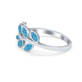 Sideways Leaf Natural Dominican Thumb Ring Lab Created Blue Solid 925 Sterling Silver