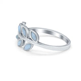 Sideways Leaf Natural Dominican Thumb Ring Simulated Larimar CZ 925 Sterling Silver