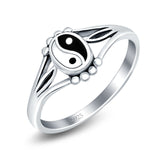 Yin and Yang Plain Ring Oxidized Band Solid 925 Sterling Silver (9mm)