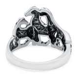 Horse Oxidized Band Solid 925 Sterling Silver Thumb Ring (14mm)