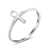 Ankh Band Rhodium Plated Ring Solid 925 Sterling Silver (10mm)