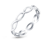 Full Eternity Infinity Braided Crisscross Rhodium Plated Band Ring Solid 925 Sterling Silver (3mm)