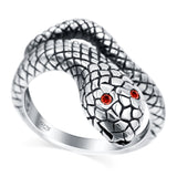 Snake Ring Oxidized Band Solid Simulated Garnet CZ 925 Sterling Silver (17mm)