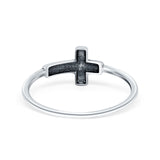 Textured Sideways Cross Band Petite Dainty Oxidized Plain Ring 925 Sterling Silver