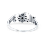 Flower Oxidized Band Solid 925 Sterling Silver Thumb Ring (7mm)