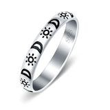 Moon & Stars Oxidized Band Solid 925 Sterling Silver Thumb Ring (3mm)