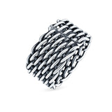 Weave Oxidized Band Solid 925 Sterling Silver Thumb Ring (13mm)