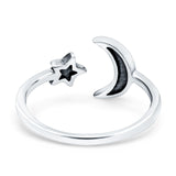 Moon & Star Oxidized Band Solid 925 Sterling Silver Thumb Ring (10mm)