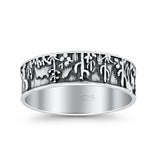 Desert Design Cactus Traditional Oxidized Band Solid 925 Sterling Silver Thumb Ring 7mm