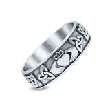 Traditional Irish Claddagh Triquetra Celtic Knot Trinity Statement With Heart Shape Oxidized Filigree Design Thumb Band