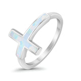 Sideways Cross Ring Rhodium Plated Band Lab Created White Opal 925 Sterling Silver (12mm)