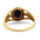 Antique Vintage Oval Yellow Tone, Simulated Black Onyx Ring Solid 925 Sterling Silver