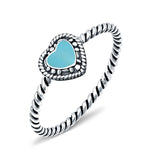 Petite Dainty Heart Promise Ring Band Simulated Turquoise Oxidized Braided 925 Sterling Silver