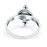 Petite Dainty Round Solitaire Ring Simulated Black Onyx Band Oxidized Braided 925 Sterling Silver