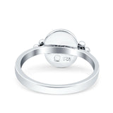 Petite Dainty Round Lab Created Blue Opal Solitaire Band Oxidized Braided 925 Sterling Silver