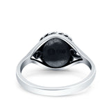 Filigree Petite Dainty Lab Opal Ring Solid Round Oxidized Simulated Black Onyx 925 Sterling Silver