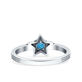 Star Petite Dainty Round Lab Created Blue Opal Promise Ring Band Oxidized Braided 925 Sterling Silver