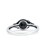 Filigree Petite Dainty Round Simulated Black Agate Promise Ring Band Oxidized 925 Sterling Silver