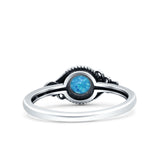Filigree Petite Dainty Round Lab Created Blue Opal Promise Ring Band Oxidized 925 Sterling Silver