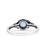 Filigree Petite Dainty Round Lab Created White Opal Promise Ring Band Oxidized 925 Sterling Silver