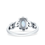 Solitaire Petite Heart Lab Created White Opal Promise Ring Band Oxidized Braided 925 Sterling Silver