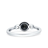 Promise Band Oxidized Round Simulated Black Agate Petite Dainty Ring 925 Sterling Silver