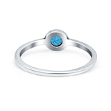 Solitaire Petite Dainty Round Lab Created Blue Opal Promise Ring Band Oxidized 925 Sterling Silver