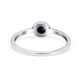 Solitaire Petite Dainty Round Simulated Black Onyx Promise Ring Band Oxidized 925 Sterling Silver