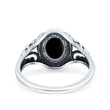 Petite Dainty Vintage Style Oval Ring Solid Simulated Black Onyx 925 Sterling Silver