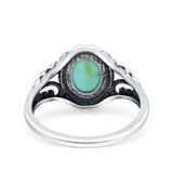 Petite Dainty Vintage Style Oval Ring Solid Simulated Turquoise 925 Sterling Silver