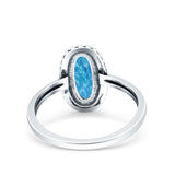 Vintage Style Oval Lab Opal Ring Solid Oxidized Lab Created Blue Opal 925 Sterling Silver