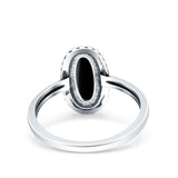 Vintage Style Oval Lab Opal Ring Solid Oxidized Simulated Black Onyx 925 Sterling Silver