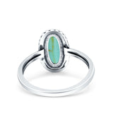 Vintage Style Oval Lab Opal Ring Solid Oxidized Simulated Turquoise 925 Sterling Silver