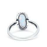Vintage Style Oval Lab Opal Ring Solid Oxidized Lab Created White Opal 925 Sterling Silver