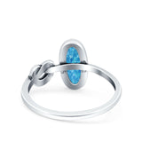 Vintage Style Oval Knot Ring Solid Oxidized Lab Created Blue Opal 925 Sterling Silver
