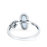 Vintage Style Oval Knot Ring Solid Oxidized Lab Created White Opal 925 Sterling Silver