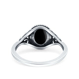 Vintage Style Oval Petite Dainty Ring Solid Oxidized Simulated Black Onyx 925 Sterling Silver