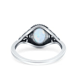 Vintage Style Oval Petite Dainty Ring Solid Oxidized Lab Created White Opal 925 Sterling Silver