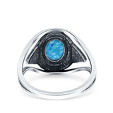 Vintage Style Promise Ring Band Oxidized Lab Created Blue Opal 925 Sterling Silver