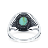 Vintage Style Promise Ring Band Oxidized Simulated Turquoise 925 Sterling Silver