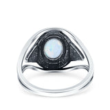 Vintage Style Promise Ring Band Oxidized Lab Created White Opal 925 Sterling Silver