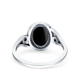 Petite Dainty Oval Vintage Style Ring Oxidized Solid Simulated Black Onyx 925 Sterling Silver