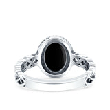 Weave Celtic Vintage Style Lab Opal Ring Solid Oval Oxidized Simulated Black Onyx 925 Sterling Silver