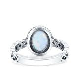 Weave Celtic Vintage Style Lab Opal Ring Solid Oval Oxidized Lab Created White Opal 925 Sterling Silver