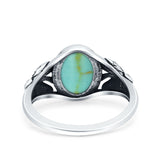 Petite Dainty Butterfly Lab Opal Ring Solid Oval Oxidized Simulated Turquoise 925 Sterling Silver