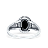 Filigree Petite Dainty Lab Opal Ring Solid Oval Oxidized Simulated Black Onyx 925 Sterling Silver